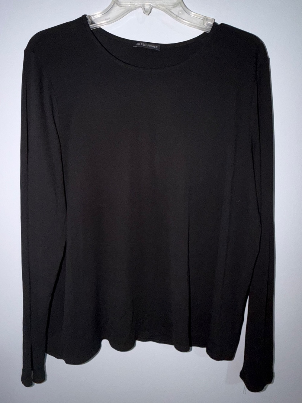 Eileen Fisher Black Long-Sleeve 100% Silk Crewneck Top- medium